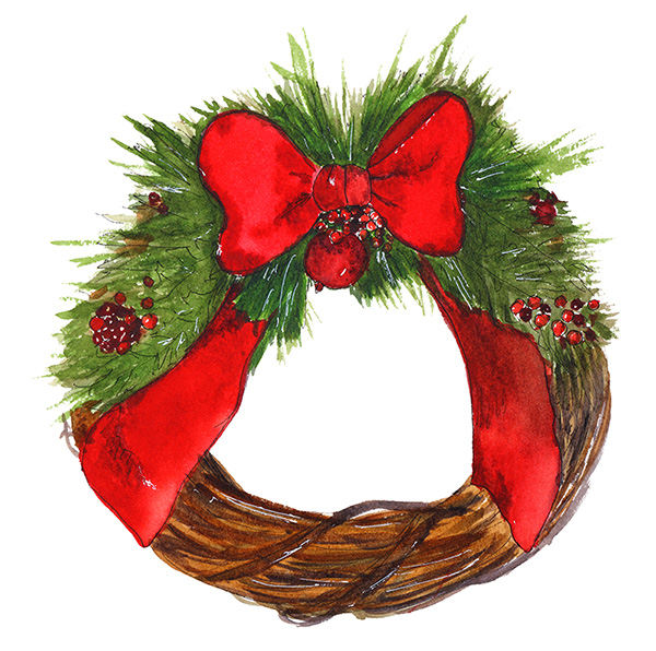 Watercolor Christmas wreath
